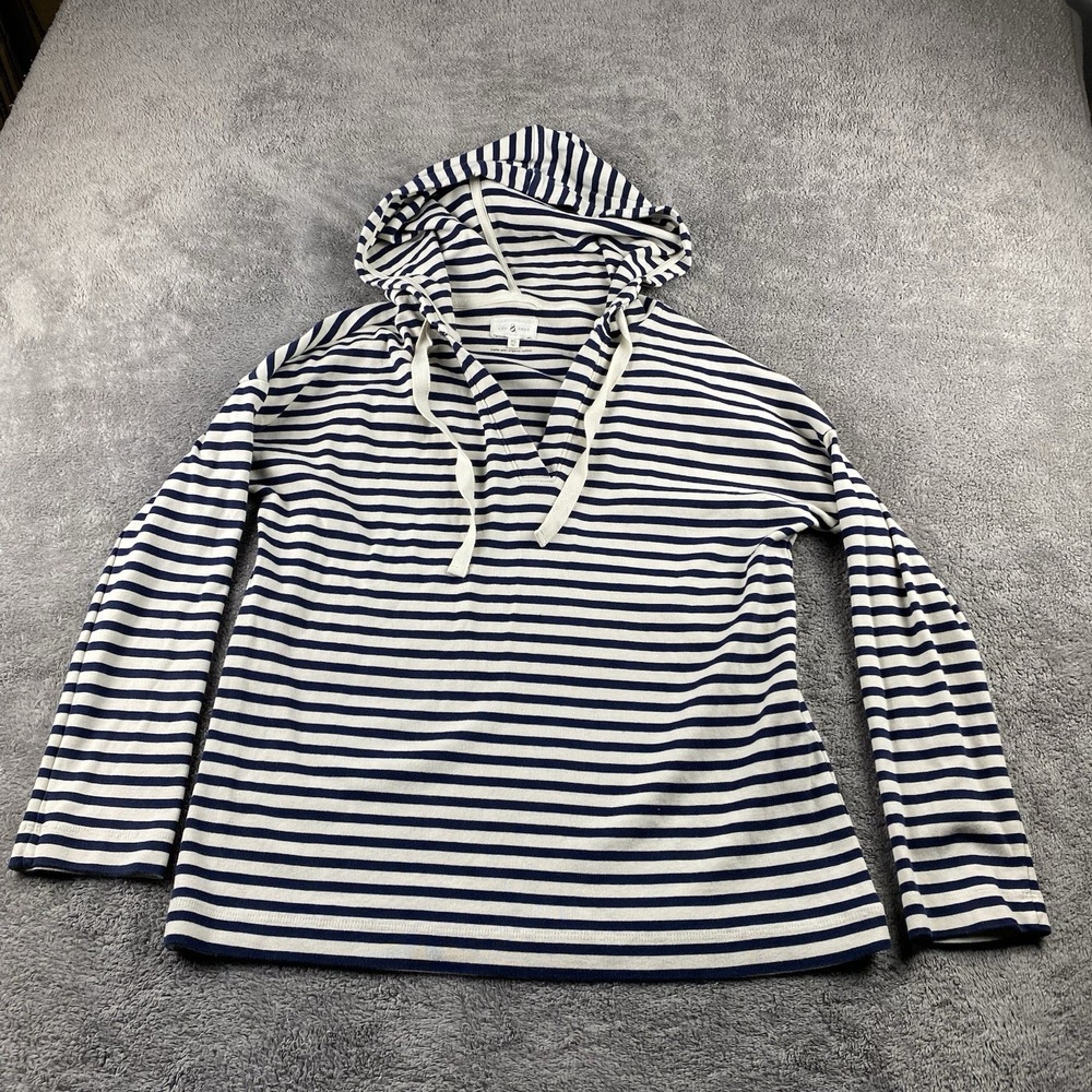 Lou & Grey Hoodie Womens XS Navy White Striped Long Sleeve Organic Cotton